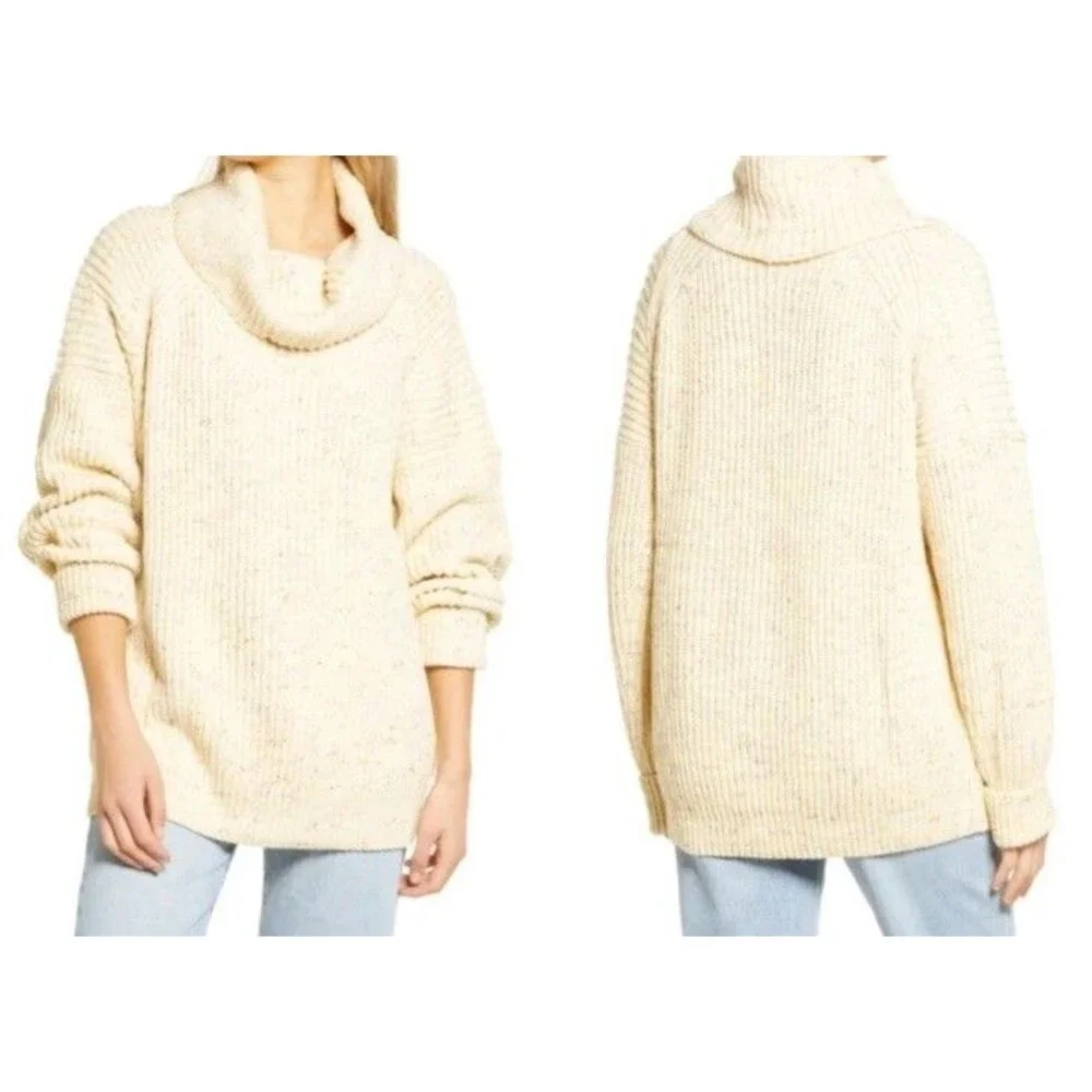 Free People XS Sweater Women's Chunky Knit Sassy Peach Oversized Cowl Neck